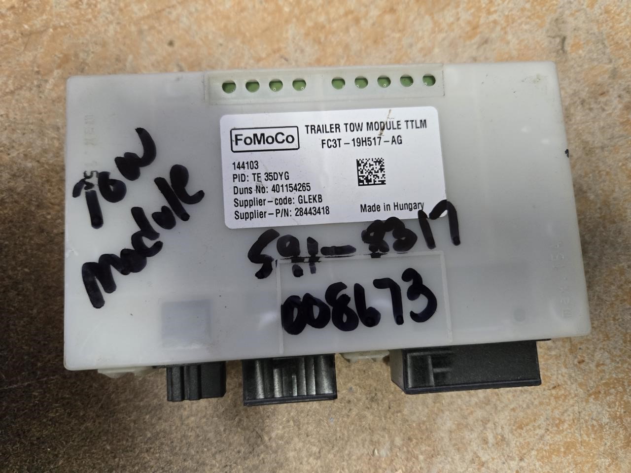 2015 FORD FORD F250SD PICKUP  15-16 Towing Control; (dash Mounted) (ID FC34-2C006-AB) Chassis Control Module