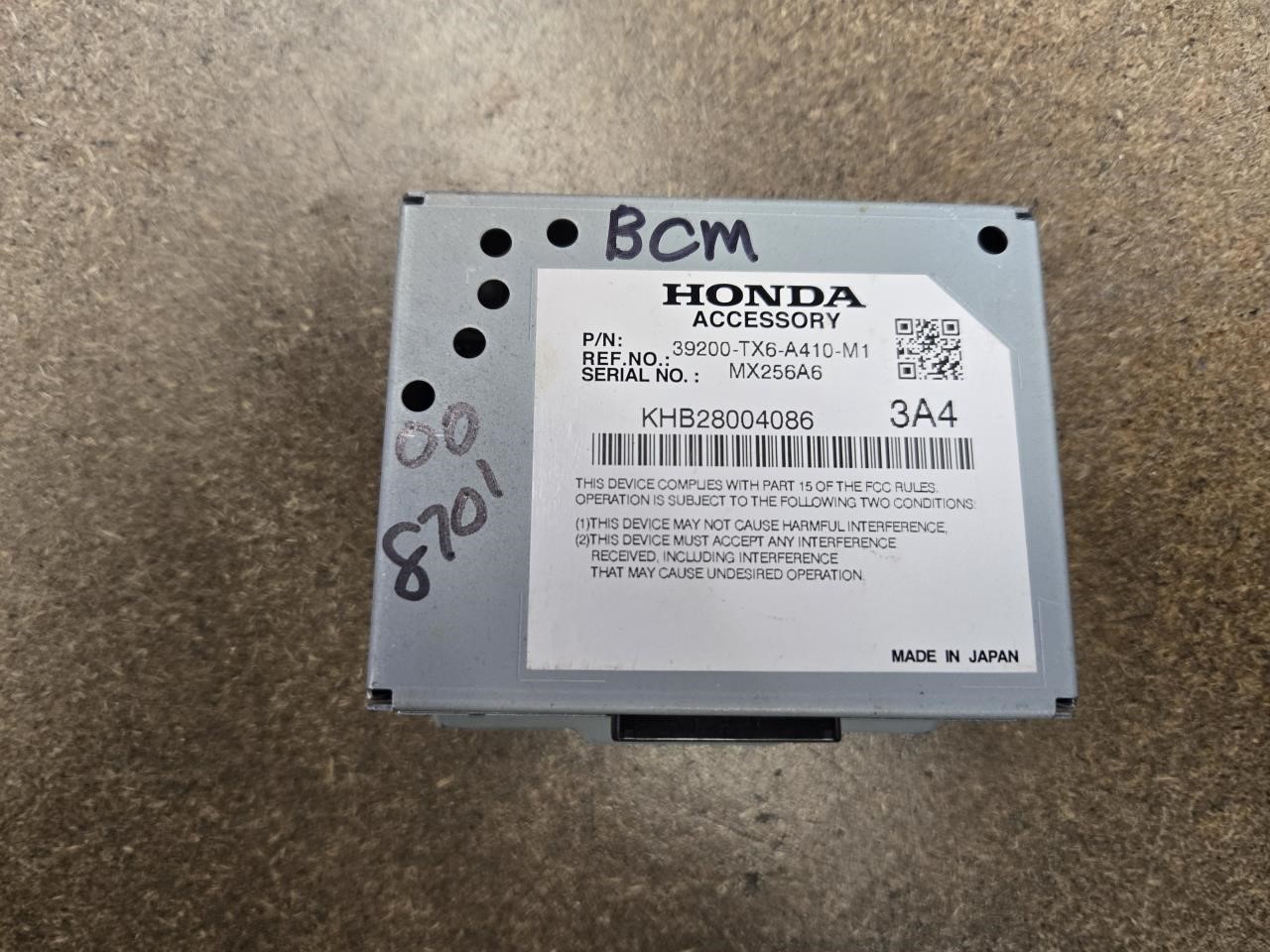 2019 ACURA ILX  19-21 Body Control (BCM); (active Noise Control RH Dash) ID 39200TX6A41 Chassis Control Module