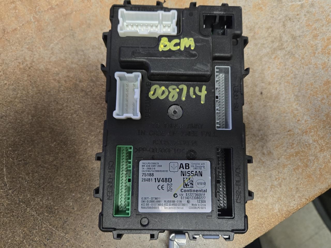 2013 NISSAN MURANO  13-14 Body Control (BCM); (under LH Dash) 4 Dr Chassis Control Module