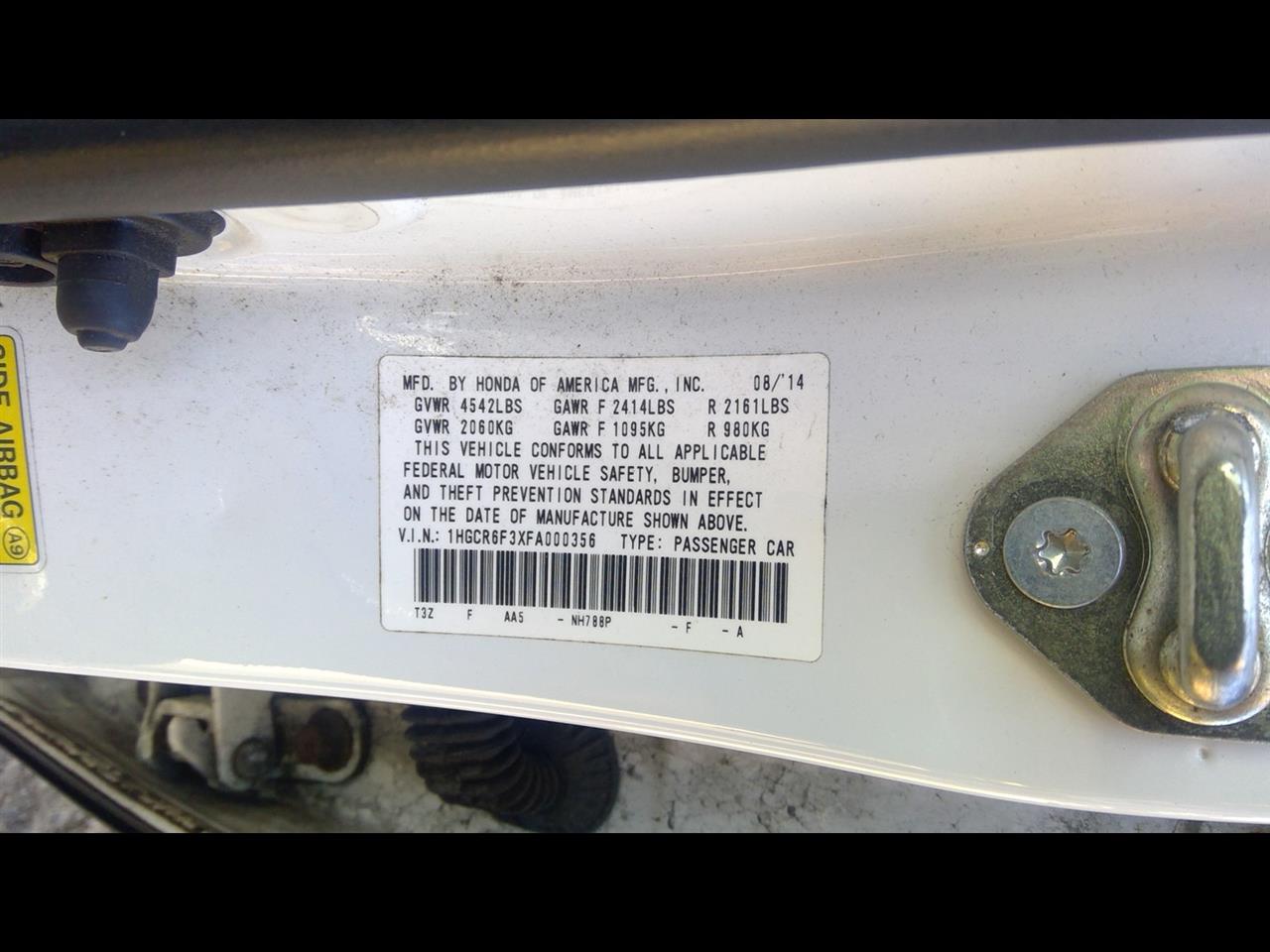 2015 HONDA ACCORD  15 AT; 2.0L (hybrid US Built) Transmission