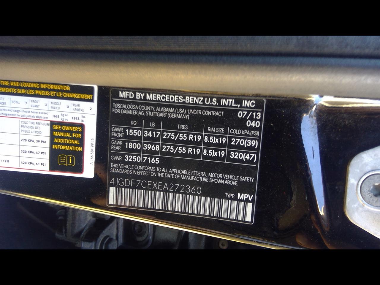 2014 MERCEDES-BENZ MERCEDES GL-CLASS  14 166 Type AT; GL550 Transmission
