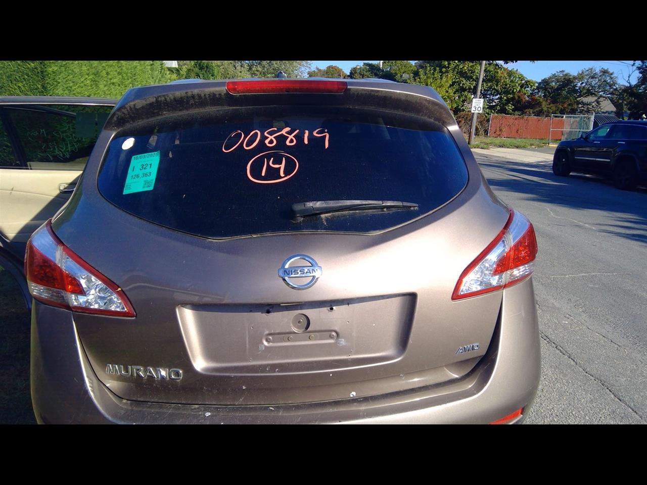 2014 NISSAN MURANO  11-14 4 Dr W/o Rear View Camera; (privacy Tint Glass) Decklid Tailgate