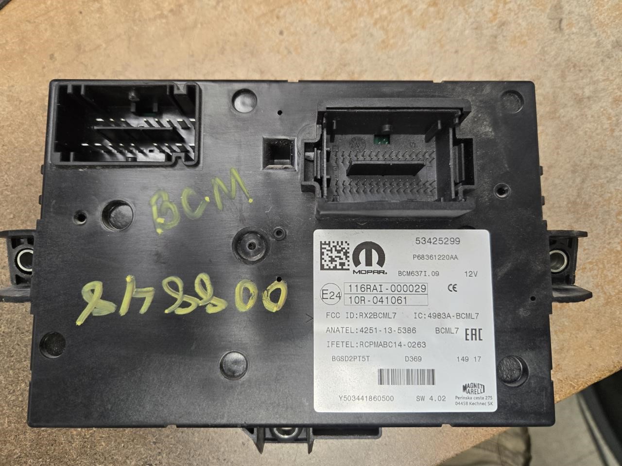 2018 RAM PROMASTER 1500 VAN  20 Body Control (BCM); Chassis Control Module
